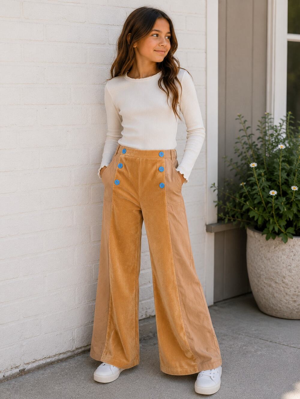 NWOT Finding Foxtale Mustard Mixed Pattern Wide Leg Pants Size Youth 10